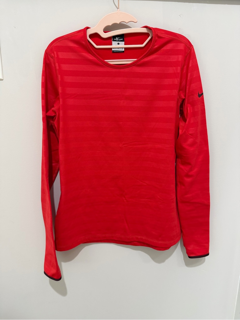 Nike Red Long Sleeve Lined Athletic Top, Slim Fit- Size Large